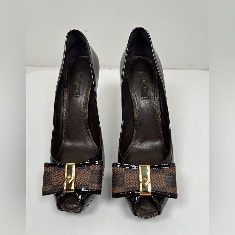 Louis Vuitton Brown Patent Leather Valentine Peep Toe Pumps Size 41 - Picture 3 of 13